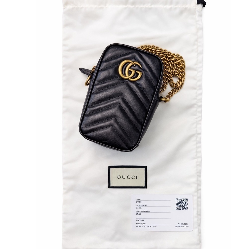 Gucci‎ GG Marmont Vertical Mini Crossbody Bag Black Leather EUC Authentic - Picture 3 of 13